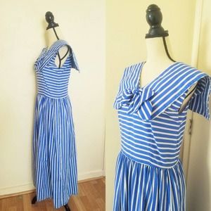 1980s Blue and White Striped Dress